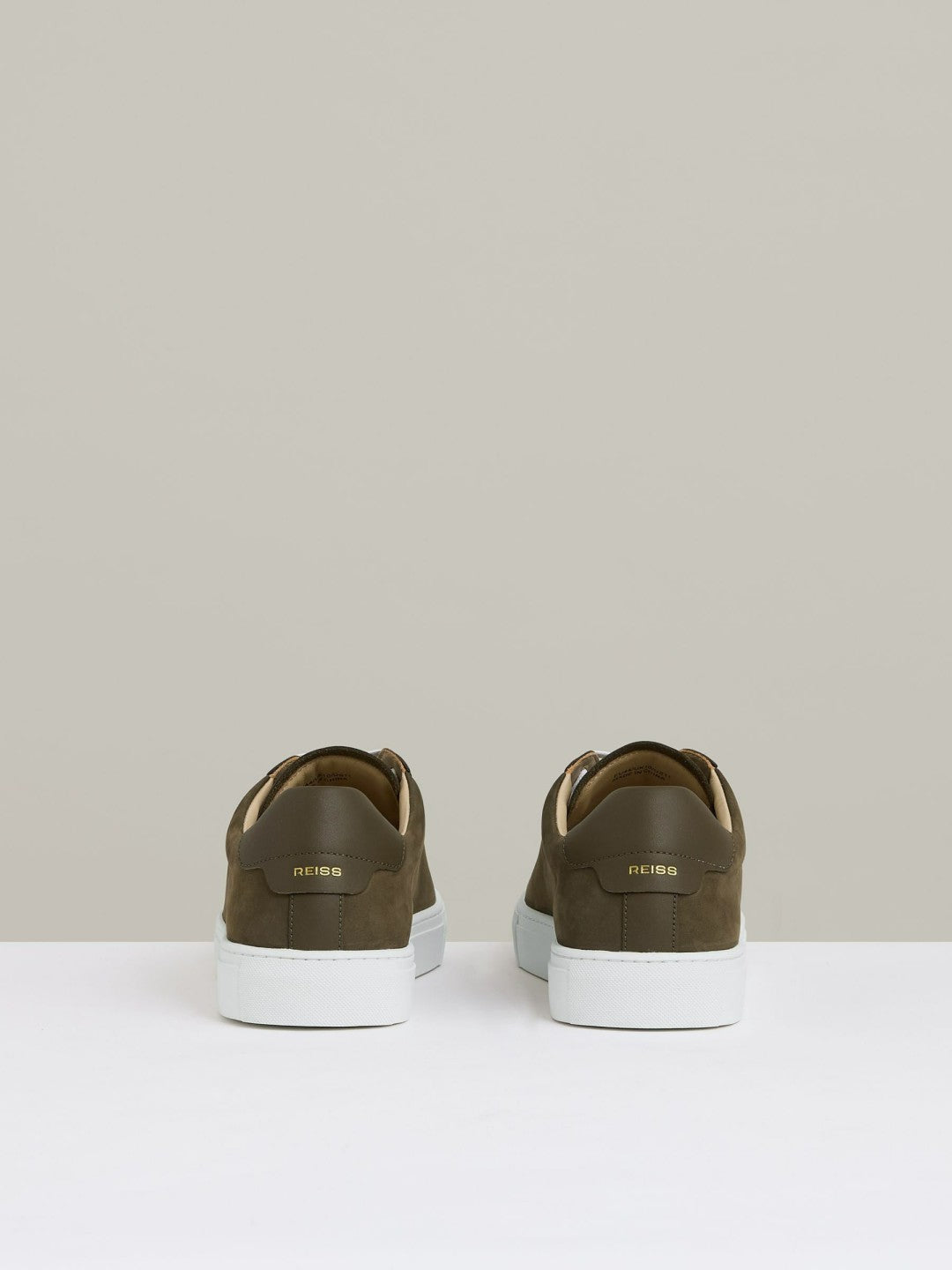 Reiss Nubuck-Leather Low-Top Trainers in Olive Green