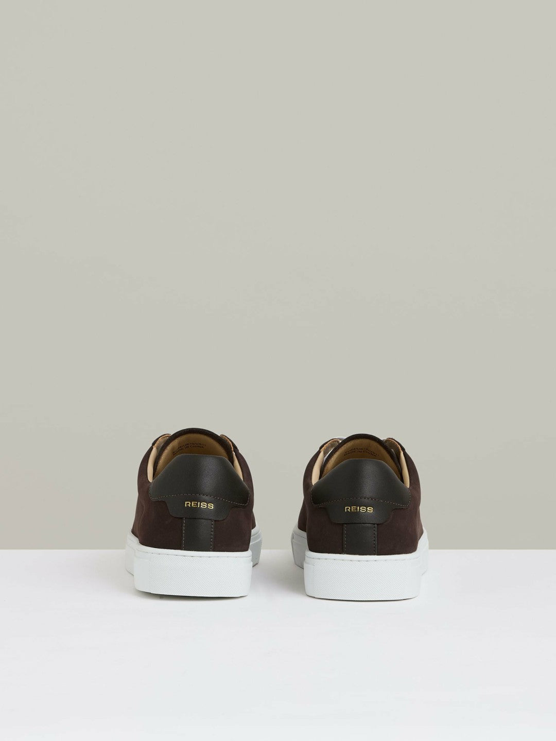 Reiss Nubuck-Leather Low-Top Trainers in Dark Chocolate Brown