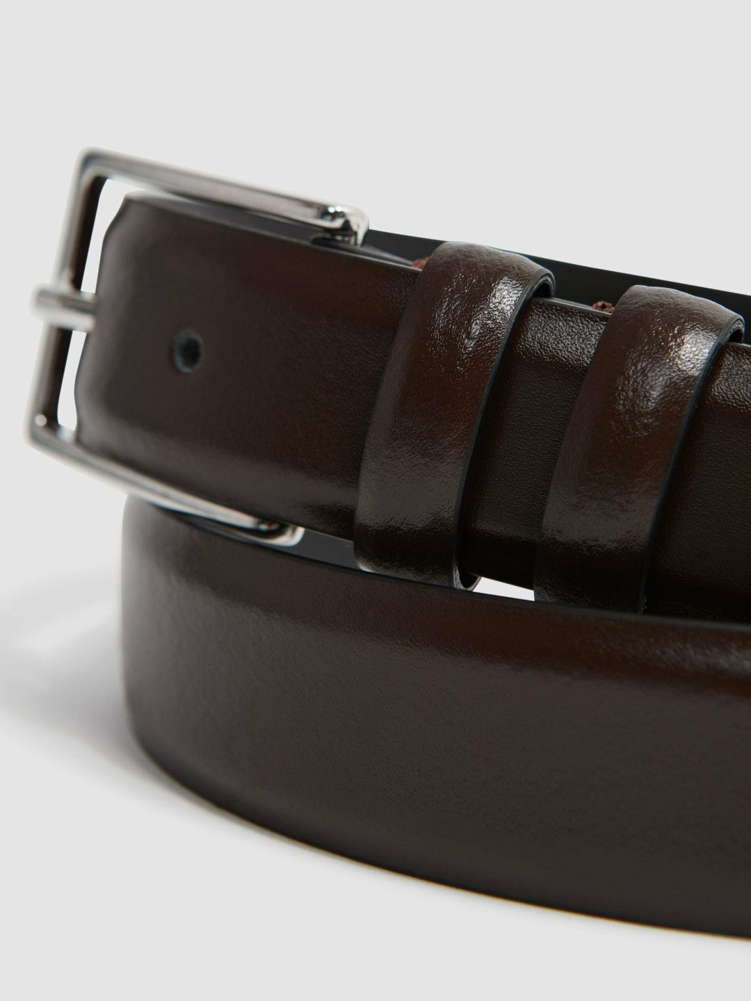 Reiss Smooth Leather Belt in Chocolate