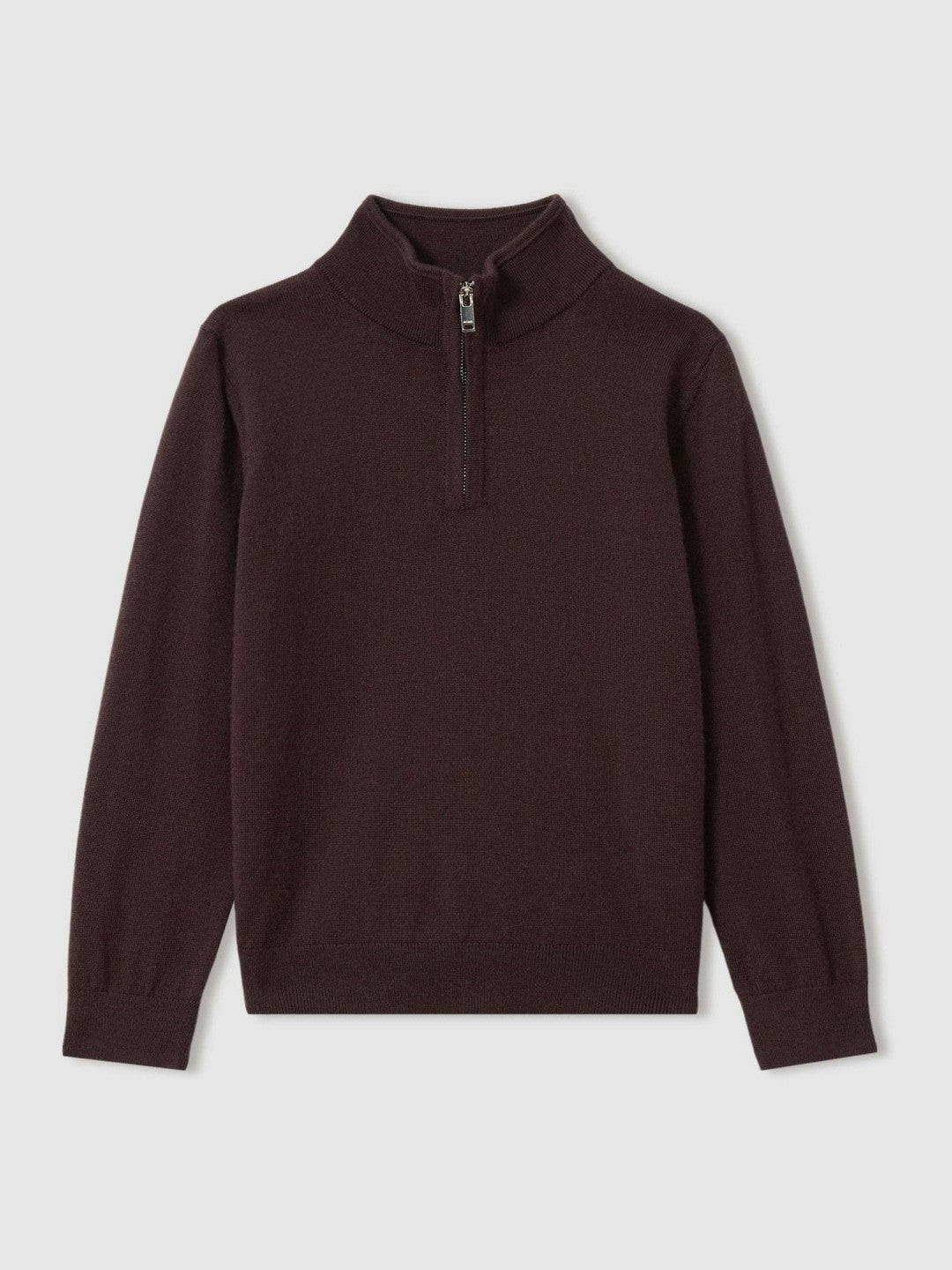 Reiss 3-9 yrs Merino Wool Half-Zip Funnel Neck Jumper in Dark Bordeaux