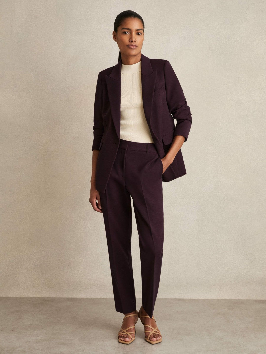 Reiss Petite Slim Fit Suit Trousers in Berry