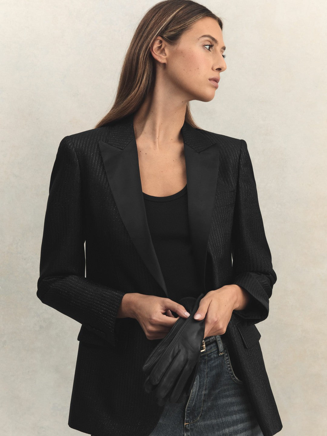 Reiss Leather Gloves in Black