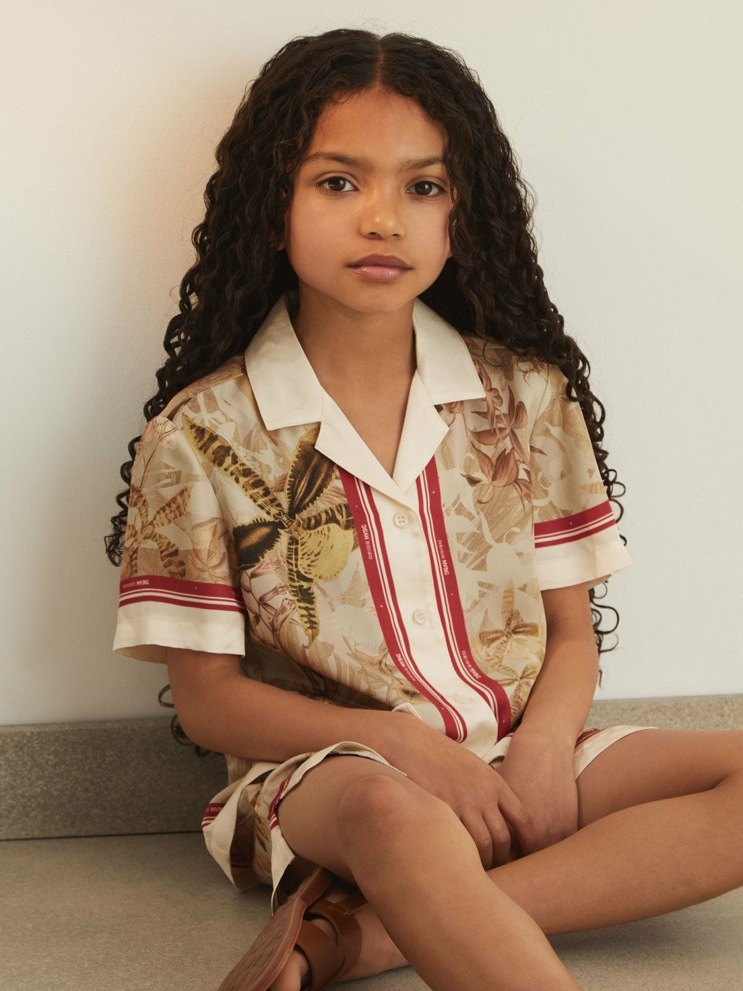 Reiss 4-9 yrs | NYBG Satin Floral-Print Shirt in Khaki