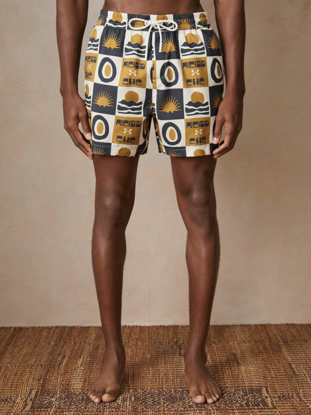 Reiss | Ché Sunset-Print Swim Shorts in Olive Green