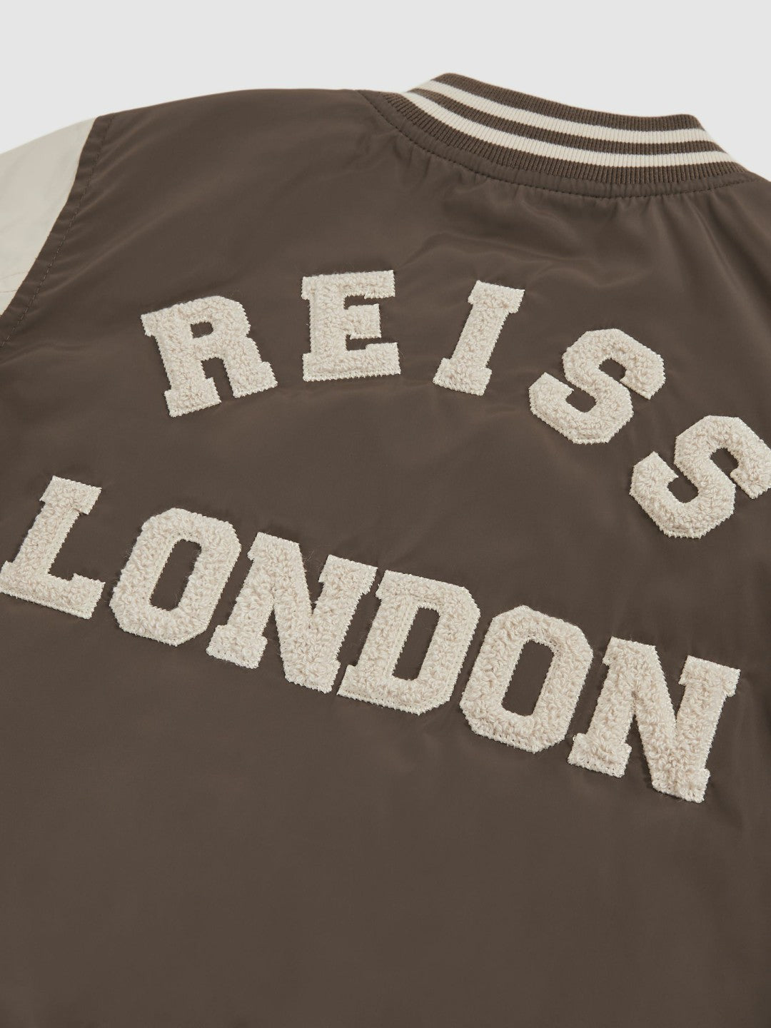 Reiss 9-13 yrs Colour-Block Varsity Bomber Jacket in Mink Brown/Off White