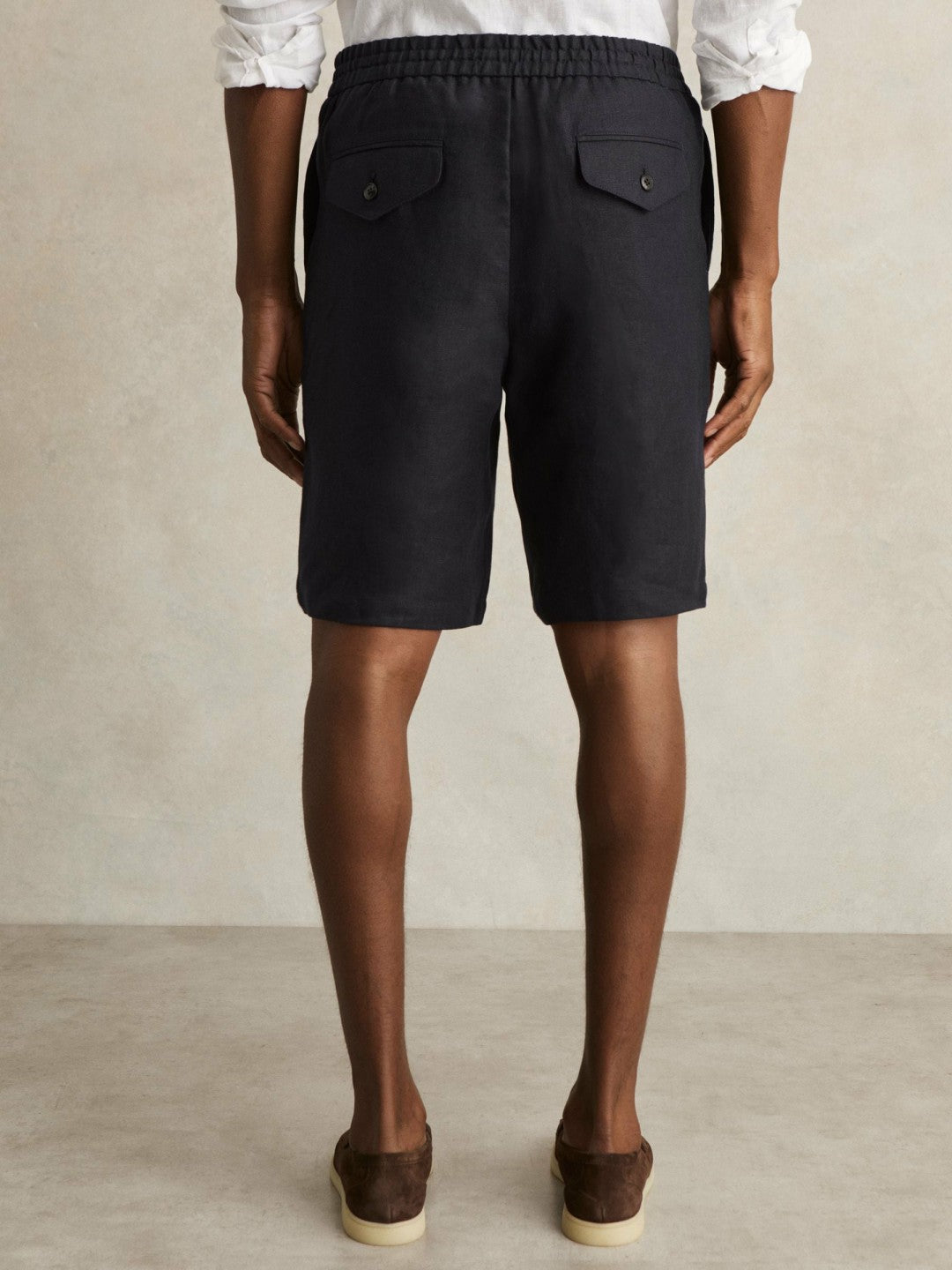 Reiss Linen Drawstring Shorts in Navy