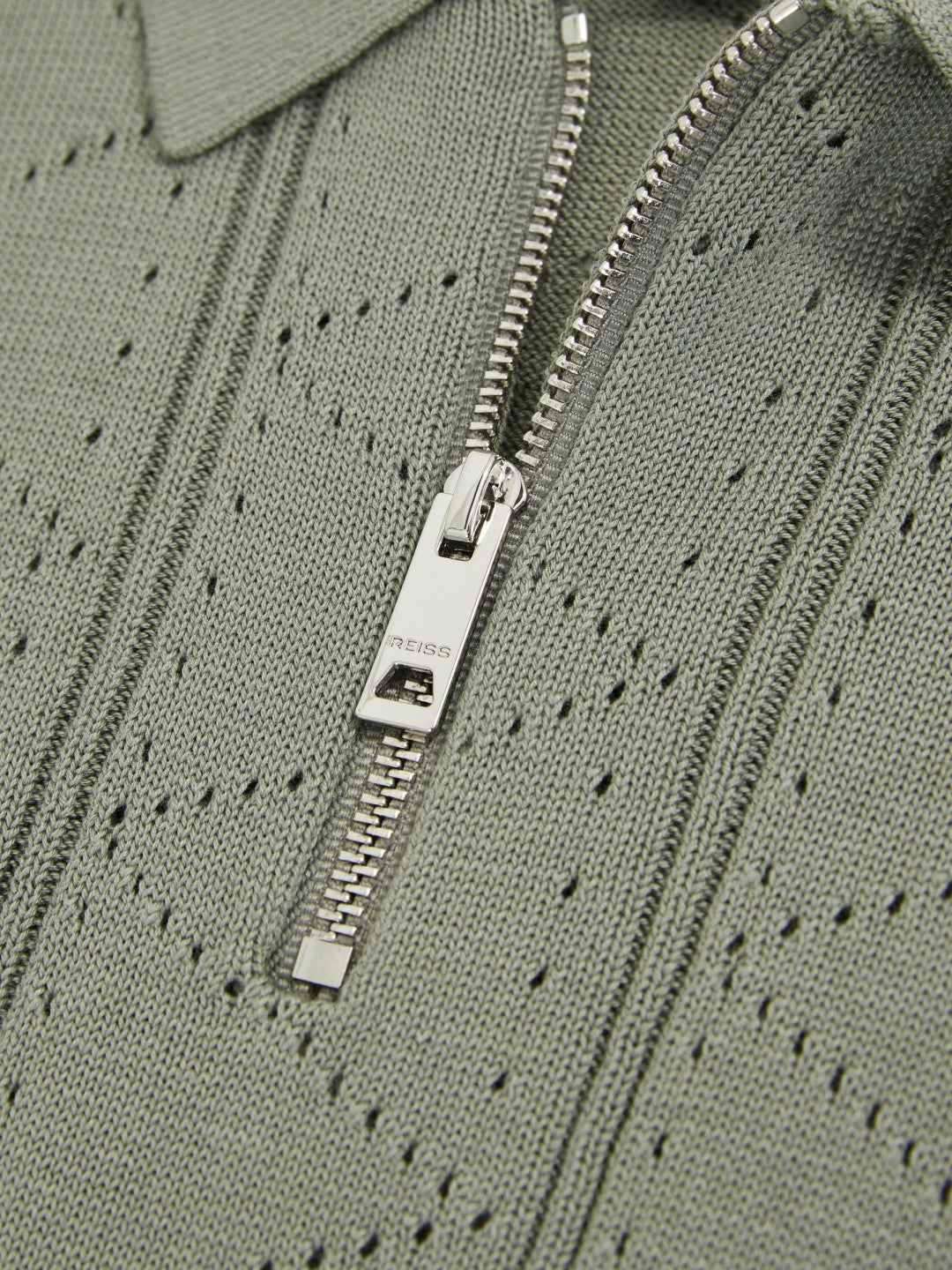 Reiss 3-9 yrs Half-Zip Pointelle Polo Shirt in Sage