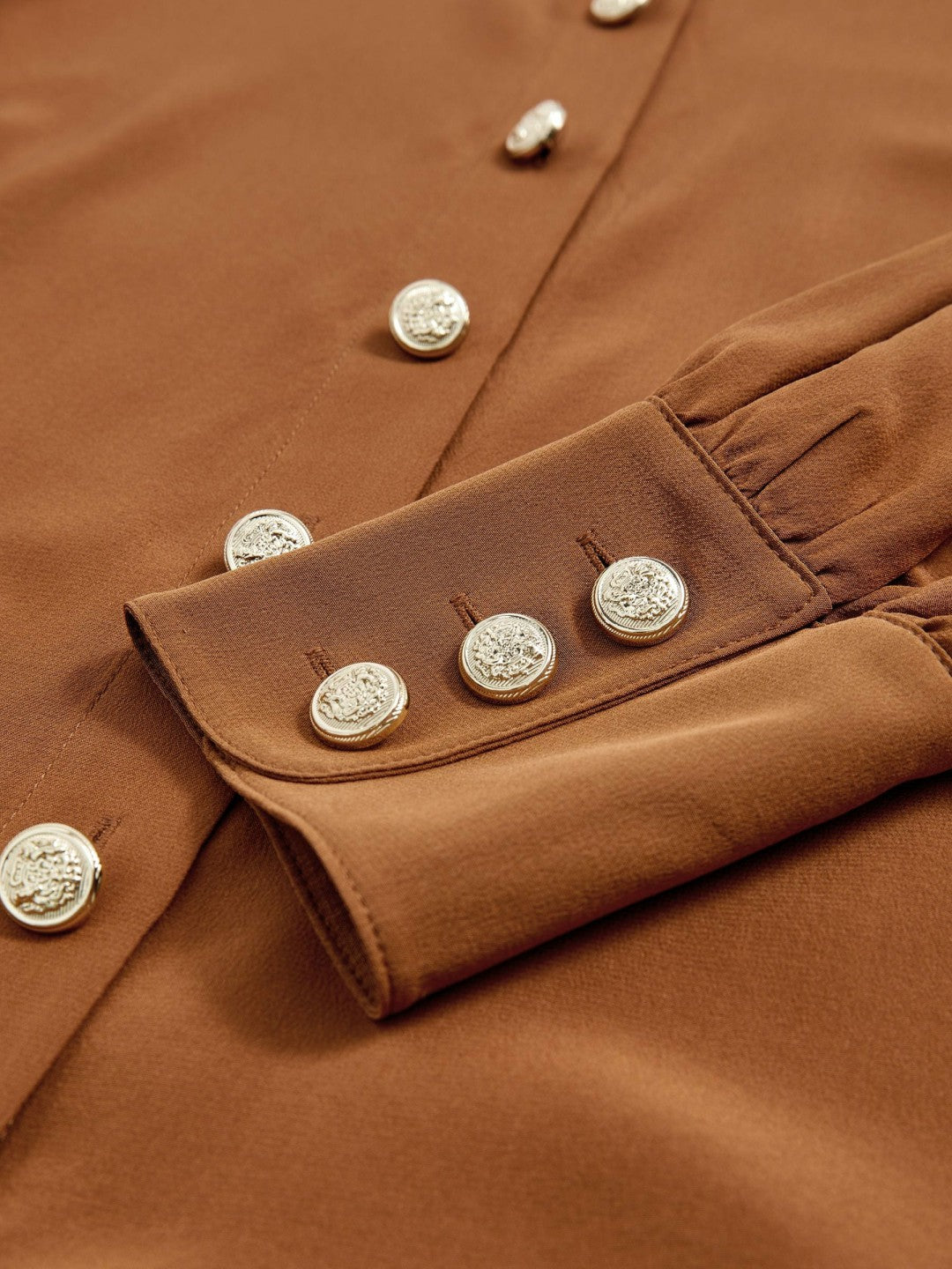 Reiss Silk Embossed-Button Shirt in Tan Brown