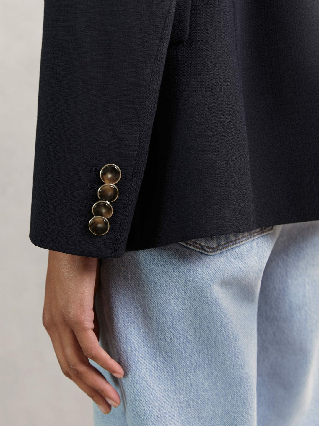 Reiss Petite Wool-Blend Double-Breasted Blazer in Navy