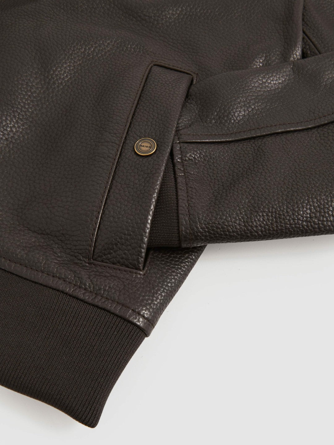 Reiss Leather Bomber Jacket in Brown