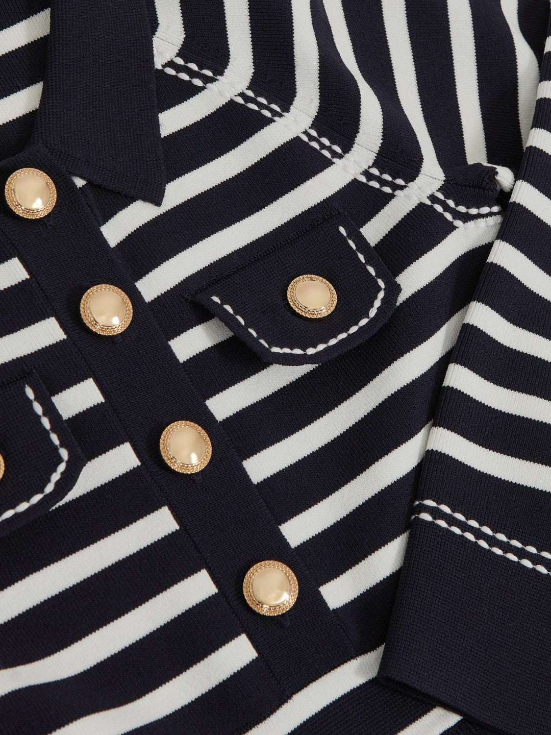 Reiss 9-13 yrs Button-Detail Stripe Knitted Dress in Navy/White