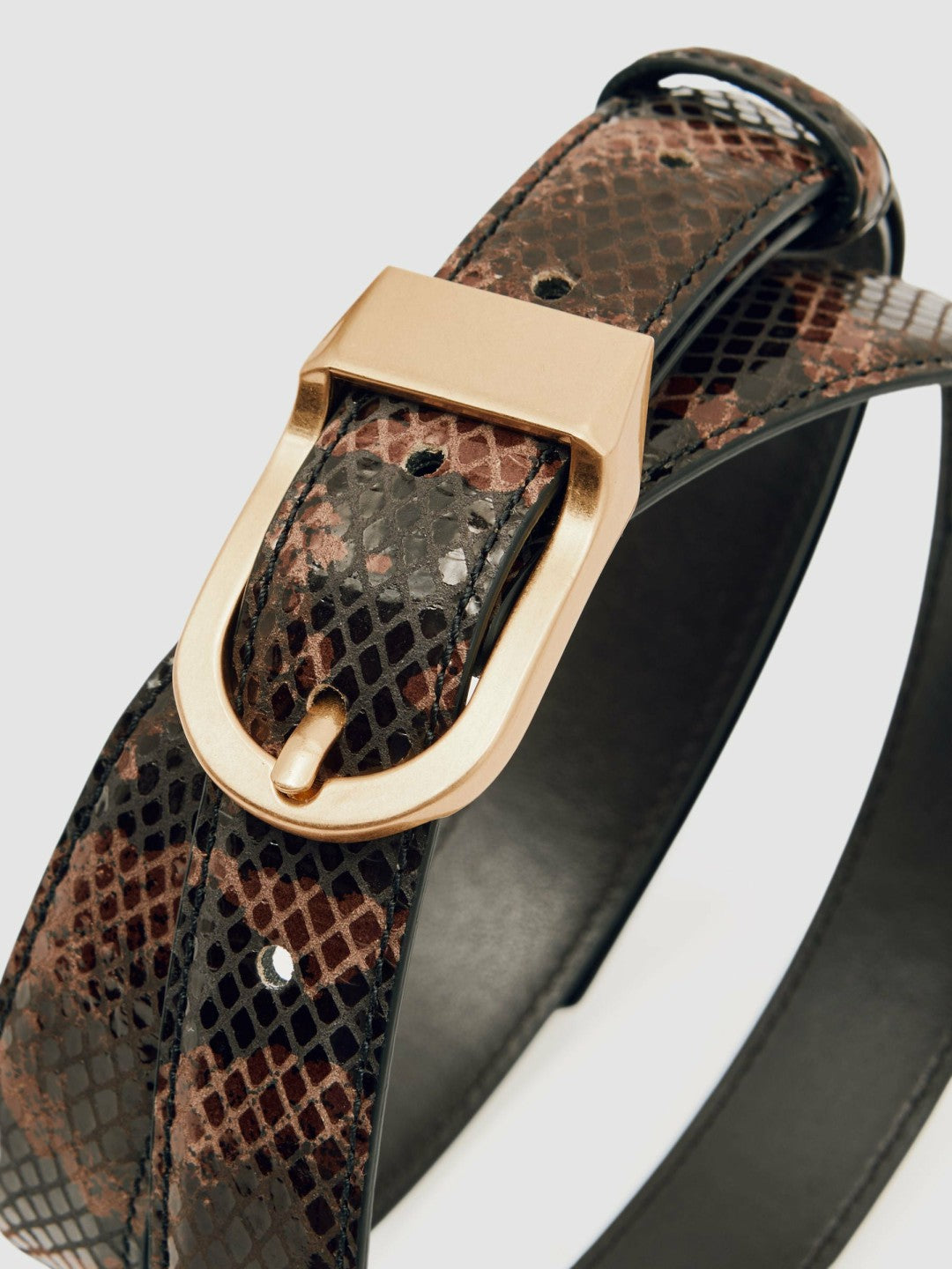 Reiss Leather Snake-Effect Belt in Chocolate