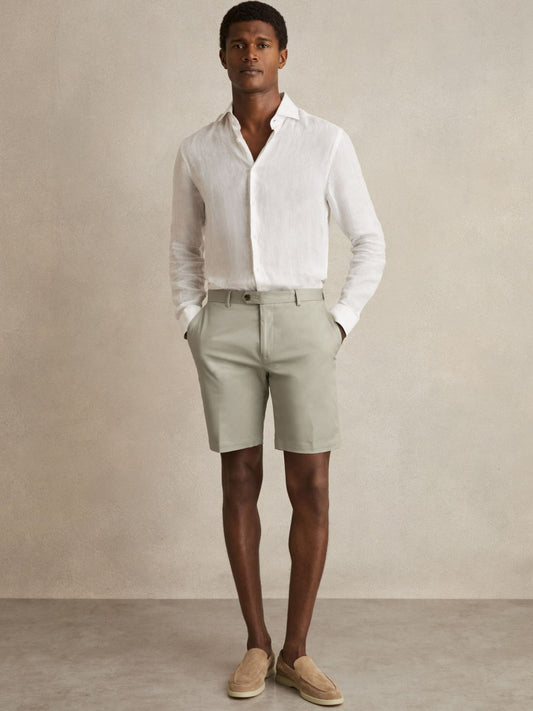 Reiss Cotton Chino Shorts With Stretch in Soft Sage