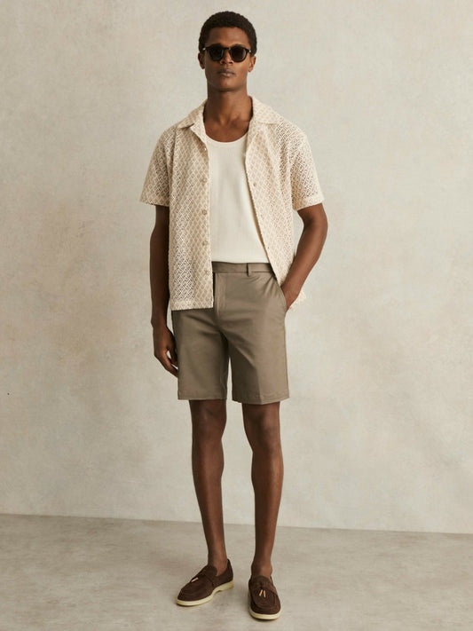 Reiss Oe Hampton Cotton Chino Shorts with Stretch in Taupe