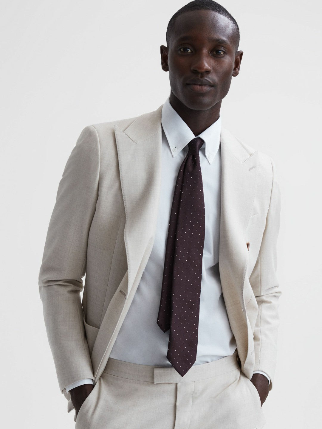 Reiss Polka Dot Silk Tie in Burgundy