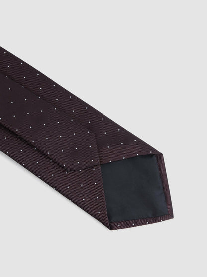 Reiss Polka Dot Silk Tie in Burgundy