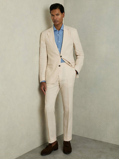 Reiss Slim-Fit Single Breasted Linen Blazer in Stone