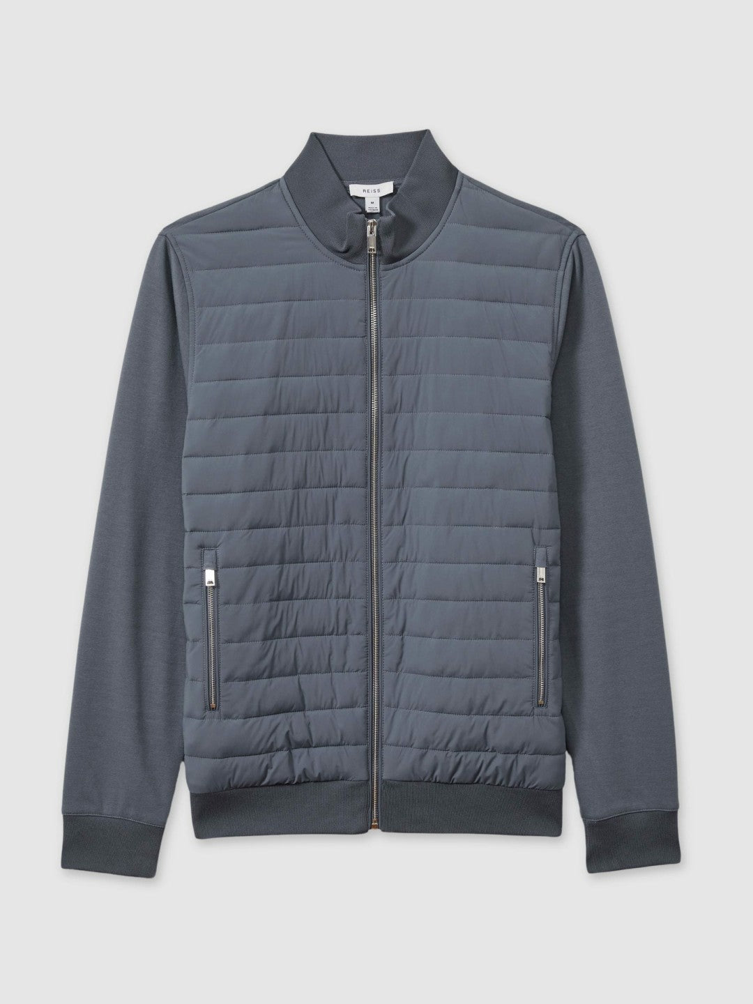 Reiss Hybrid Quilt and Knit Zip-Through Jacket in Airforce Blue