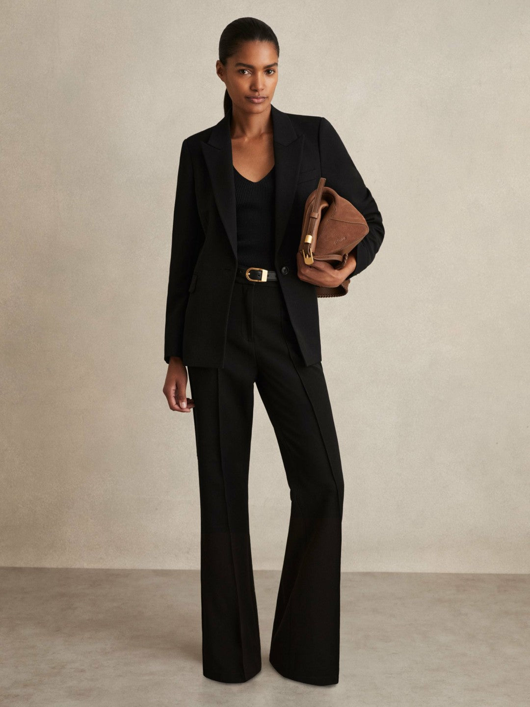 Reiss Petite Flared Suit Trousers in Black
