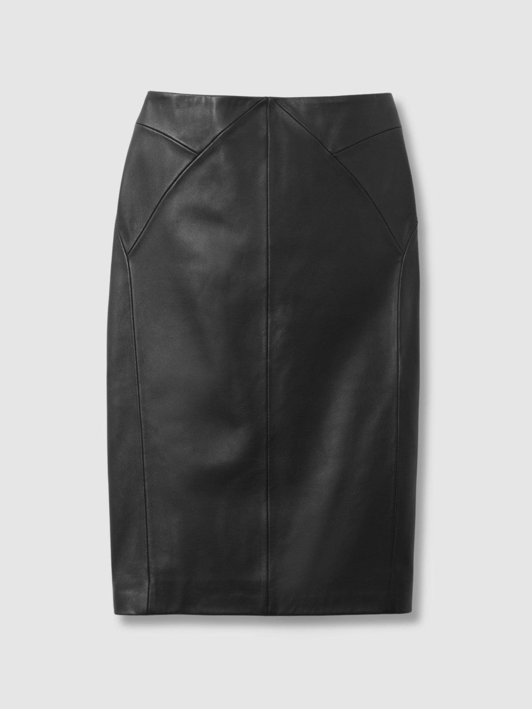 Reiss Leather High Rise Midi Skirt in Black