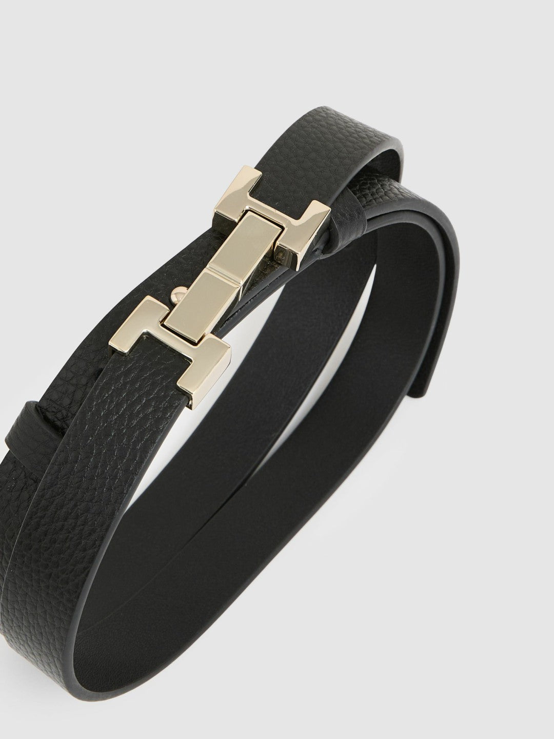 Reiss Leather Square Hinge Belt in Black
