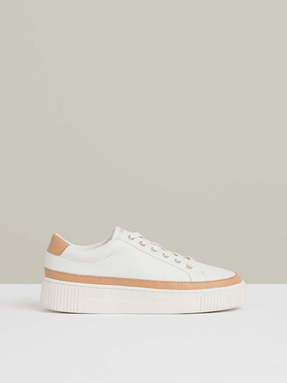 Reiss Grained Leather Platform Trainers in Camel/White