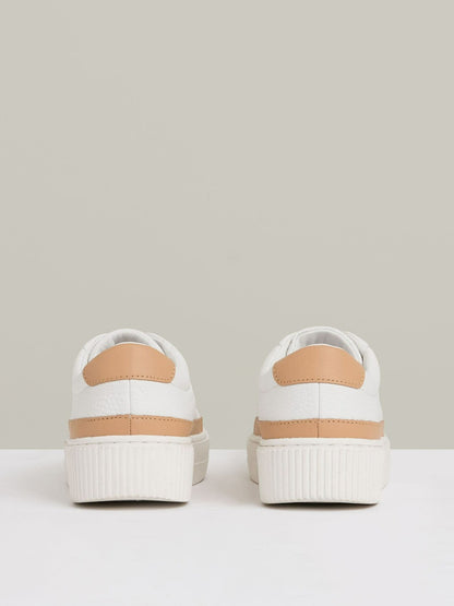 Reiss Grained Leather Platform Trainers in Camel/White