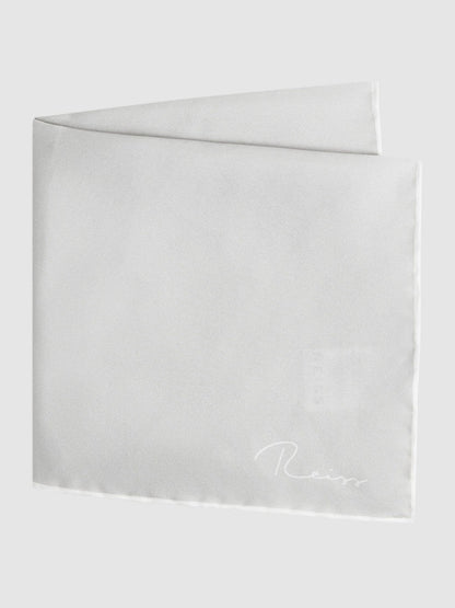 Reiss Plain Silk Pocket Square in Silver