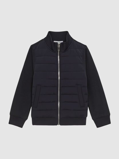 Reiss 3-9 yrs Funnel Neck Quilted Hybrid Jacket in Navy