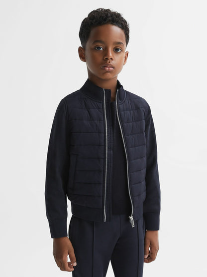 Reiss 3-9 yrs Funnel Neck Quilted Hybrid Jacket in Navy