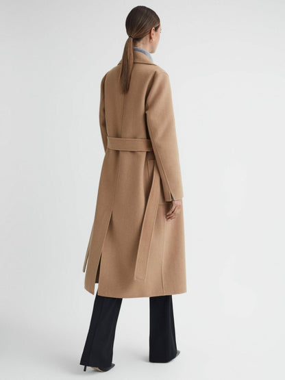 Reiss Long Wool Blend Blindseam Coat in Camel