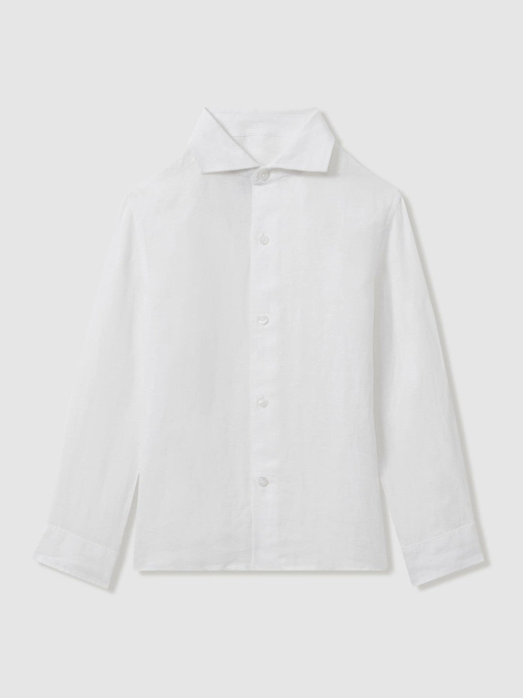 Reiss 9-13 yrs Striped Linen Cutaway Collar Shirt in White