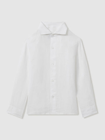 Reiss 9-13 yrs Striped Linen Cutaway Collar Shirt in White
