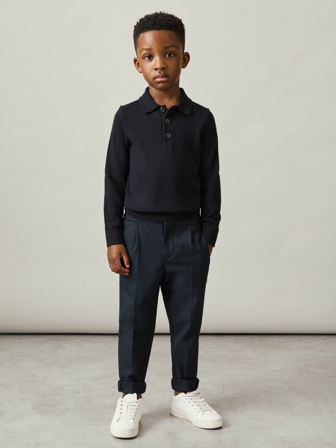 Reiss 3-9 yrs Merino Wool Polo Shirt in Navy