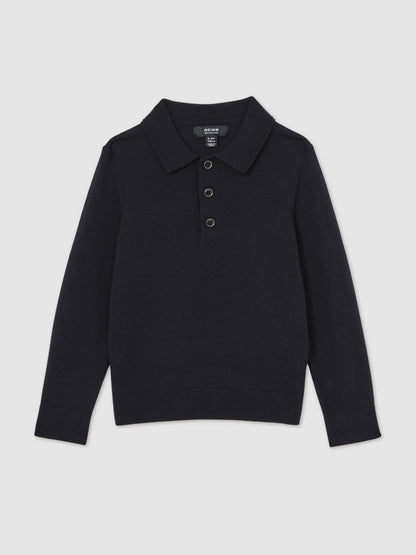 Reiss 3-9 yrs Merino Wool Polo Shirt in Navy