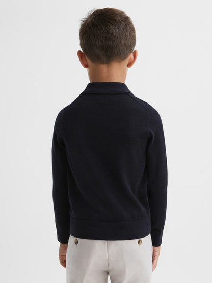 Reiss 3-9 yrs Merino Wool Polo Shirt in Navy