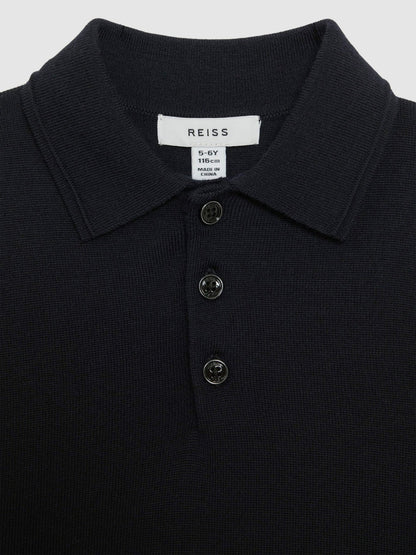 Reiss 3-9 yrs Merino Wool Polo Shirt in Navy