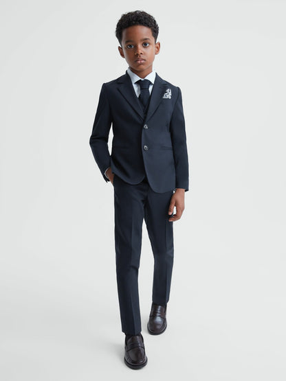 Reiss 9-14 yrs Wool Blend Adjustable Trousers in Navy