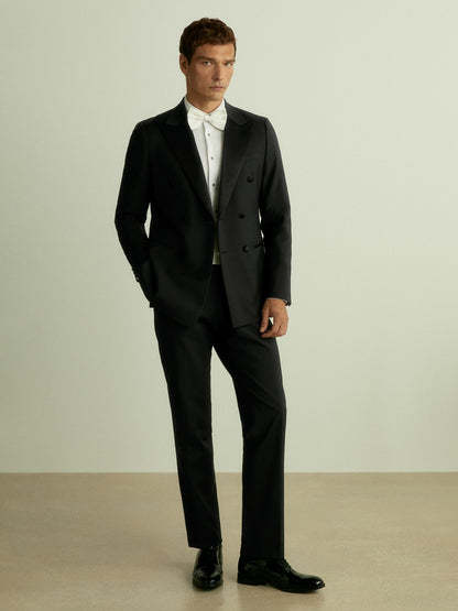 Reiss Double Breasted Tuxedo Slim Fit Jacket in Black