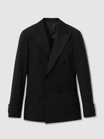 Reiss Double Breasted Tuxedo Slim Fit Jacket in Black