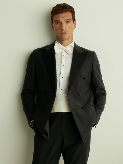 Reiss Double Breasted Tuxedo Slim Fit Jacket in Black