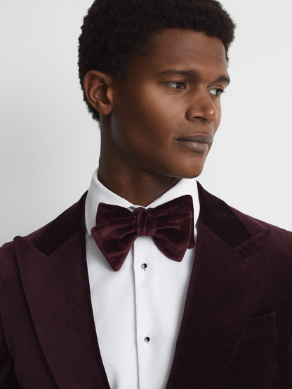 Reiss Velvet Bow Tie in Bordeaux
