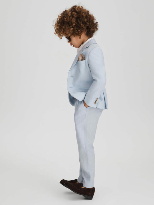 Reiss 9-13 yrs Slim Fit Linen Adjustable Trousers in Soft Blue
