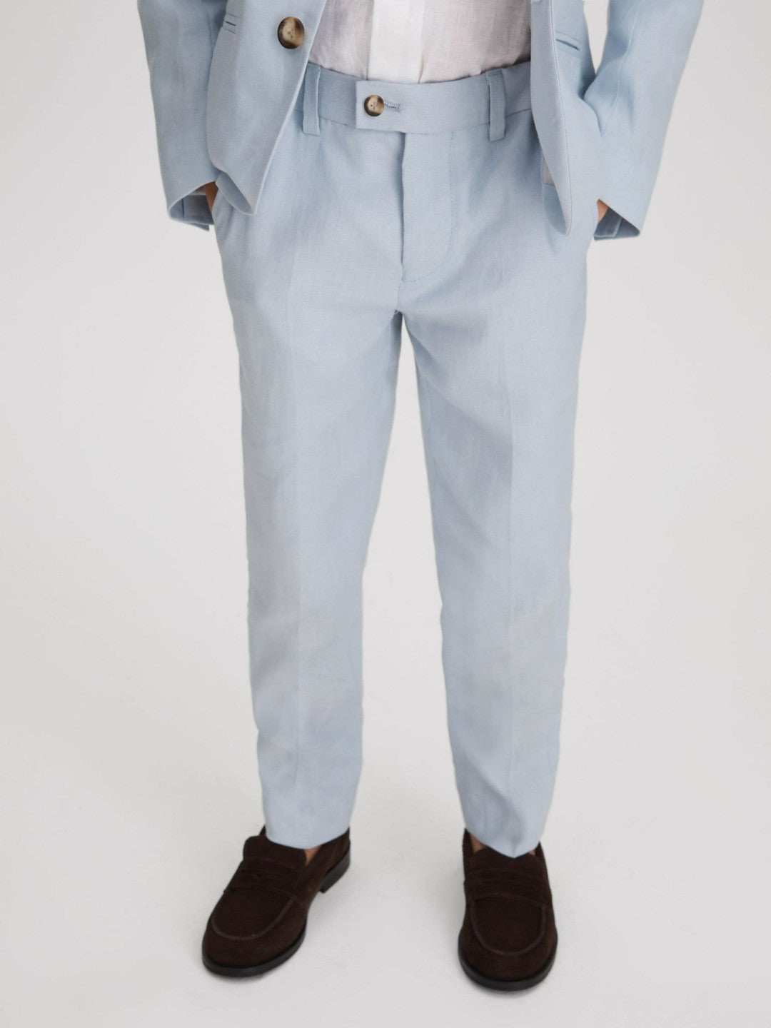 Reiss 9-13 yrs Slim Fit Linen Adjustable Trousers in Soft Blue