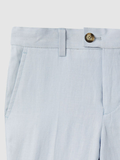 Reiss 9-13 yrs Slim Fit Linen Adjustable Trousers in Soft Blue