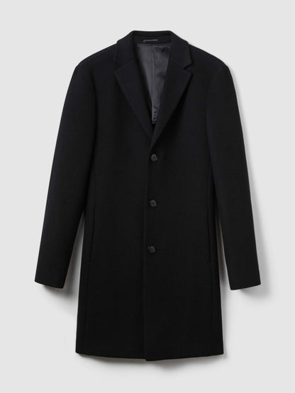 Reiss Wool Blend Single Breasted Epsom Overcoat in Black