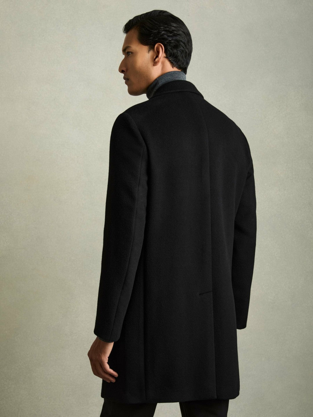 Reiss Wool Blend Single Breasted Epsom Overcoat in Black