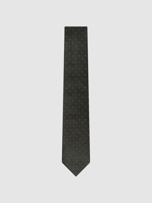 Reiss Polka Dot Silk Tie in Dark Green