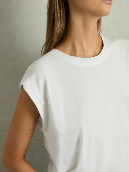 Reiss Cotton Capped Sleeve T-Shirt in White
