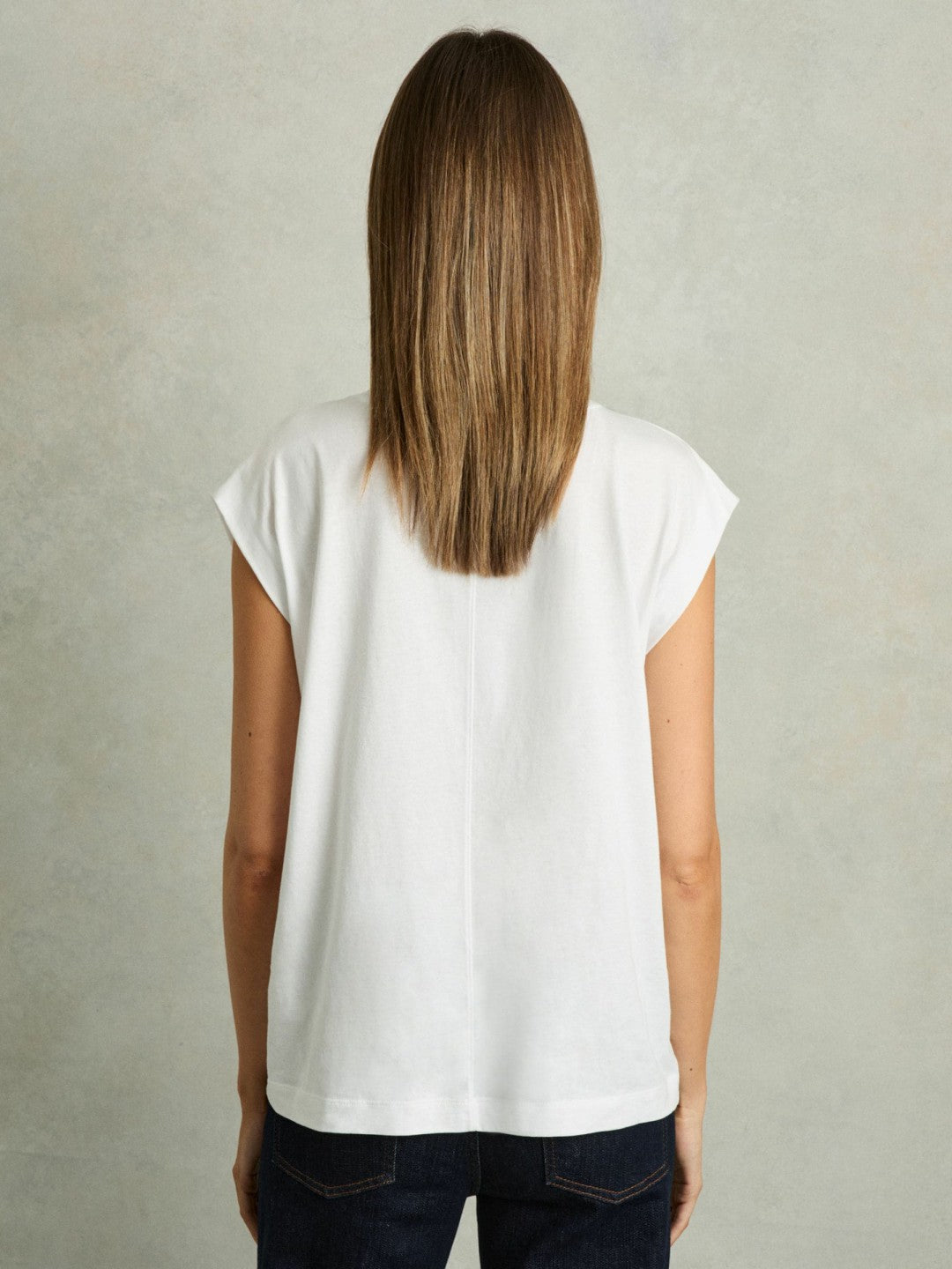 Reiss Cotton Capped Sleeve T-Shirt in White